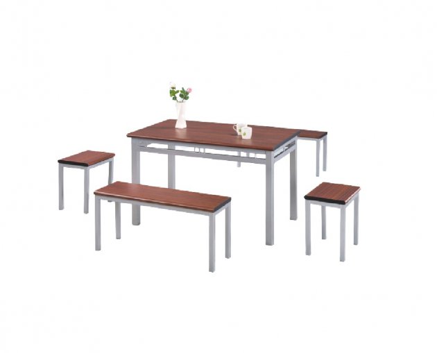 4尺檯面602餐桌組(胡桃檯面板/烤銀)